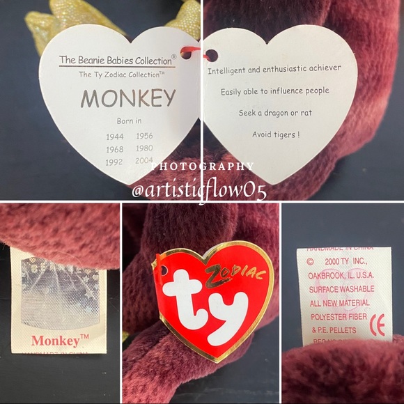 NEW! RARE! Vintage! 2000 TY Beanie Baby - Zodiac Dragon, Monkey, Horse, & Tiger - Picture 8 of 12